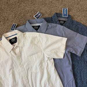 Monument Polo Bundle Mens Large Cotton Blue Print Lot 3 Golf Casual New